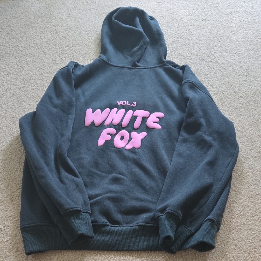 White Fox Black Hoodie with Pink Logo Size Xl